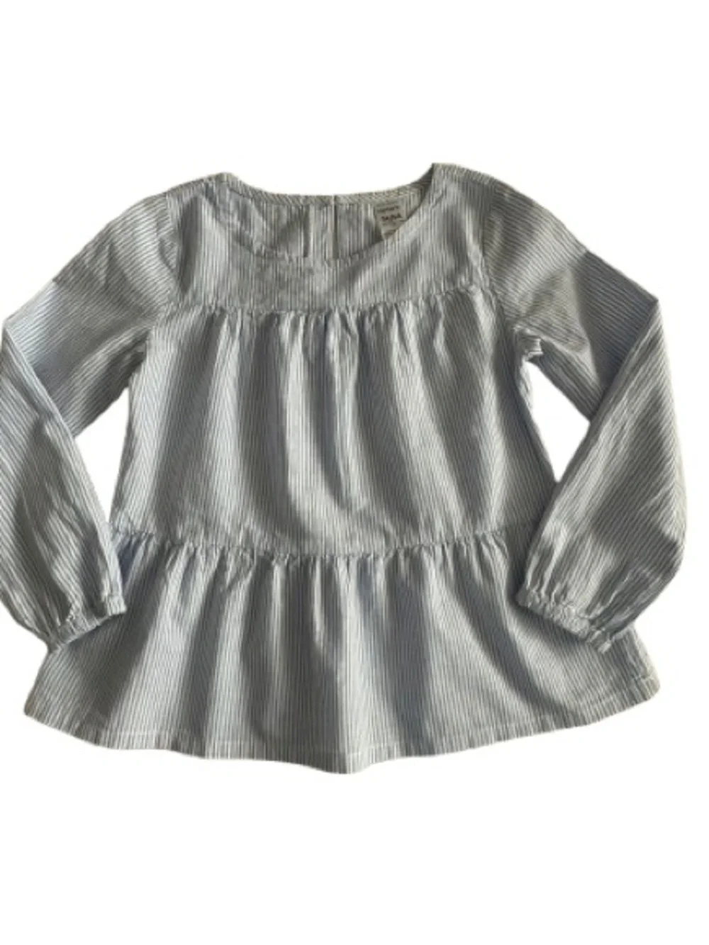 Carter's Girl's 5T Light Blue & White Striped Peplum Cotton Long Sleeves Blouse